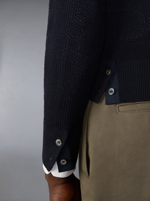 WOOL CREPE 4-BAR RELAXED FIT CARDIGAN