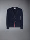 COTTON 4-BAR RELAXED FIT V NECK CARDIGAN - NAVY