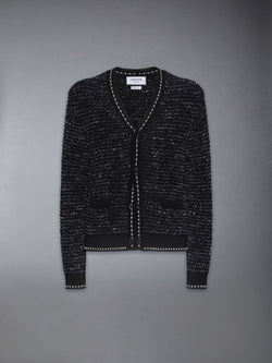 EYELASH TWEED JACQUARD V NECK CARDIGAN