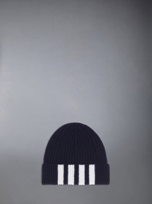 Navy Fine Merino Wool Rib 4-Bar Stripe Hat