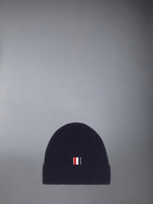 Navy Fine Merino Wool Rib 4-Bar Stripe Hat