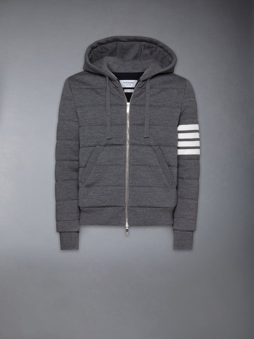 MERINO WOOL JERSEY STITCH PADDED 4-BAR ZIP UP HOODIE