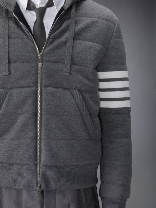 MERINO WOOL JERSEY STITCH PADDED 4-BAR ZIP UP HOODIE