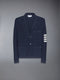 LINEN COTTON 4-BAR CARIDGAN JACKET - DARK BLUE