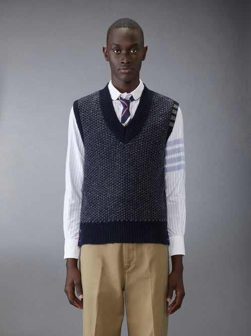 MOHAIR TWEED 4-BAR V NECK VEST