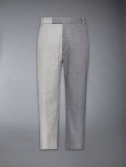 WASHED DENIM CONTRAST TOPSTITCHING UNCONSTRUCTED STRAIGHT LEG TROUSERS