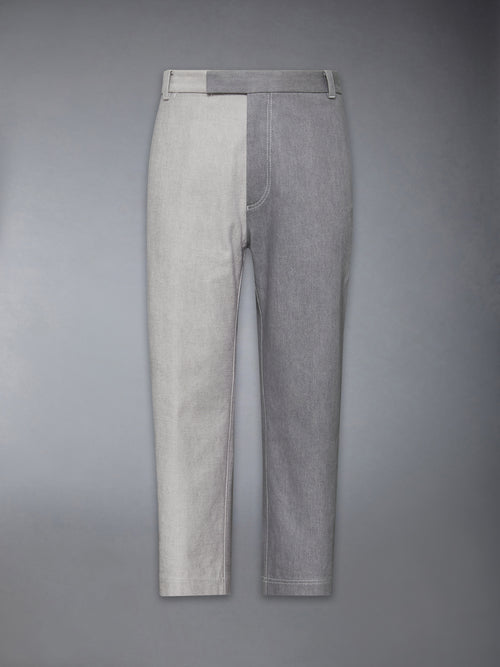 WASHED DENIM CONTRAST TOPSTITCHING UNCONSTRUCTED STRAIGHT LEG TROUSERS