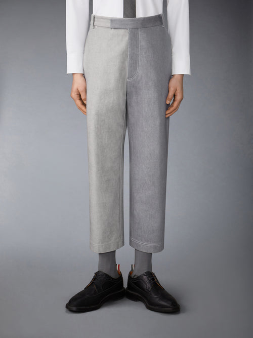 WASHED DENIM CONTRAST TOPSTITCHING UNCONSTRUCTED STRAIGHT LEG TROUSERS