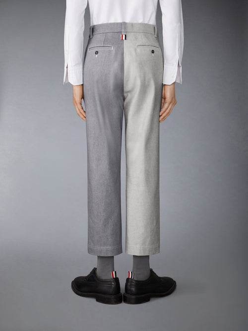 WASHED DENIM CONTRAST TOPSTITCHING UNCONSTRUCTED STRAIGHT LEG TROUSERS