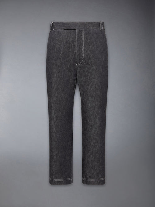 WASHED DENIM CONTRAST TOPSTITCHING UNCONSTRUCTED STRAIGHT LEG TROUSERS