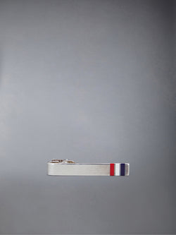 SILVER ENAMEL STRIPE LONG TIE BAR