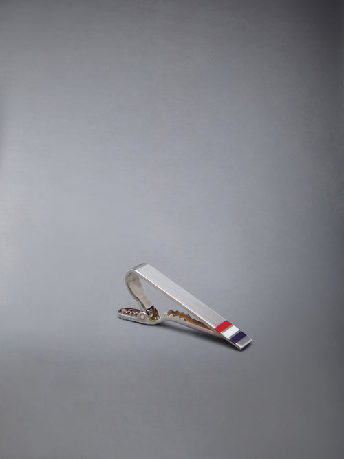 SILVER ENAMEL STRIPE LONG TIE BAR